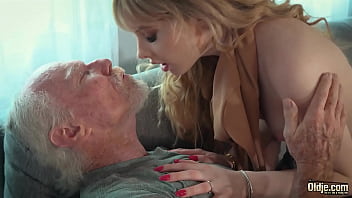 Hot sexy blonde gags on old grandpa cock and she begs him to fuck her sweet pussy harder until he cums in her mouth so she swallows it all